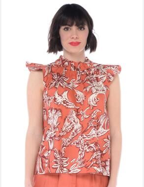 Seventy Venezia Floral Ruffle Neck Top Size EU 42